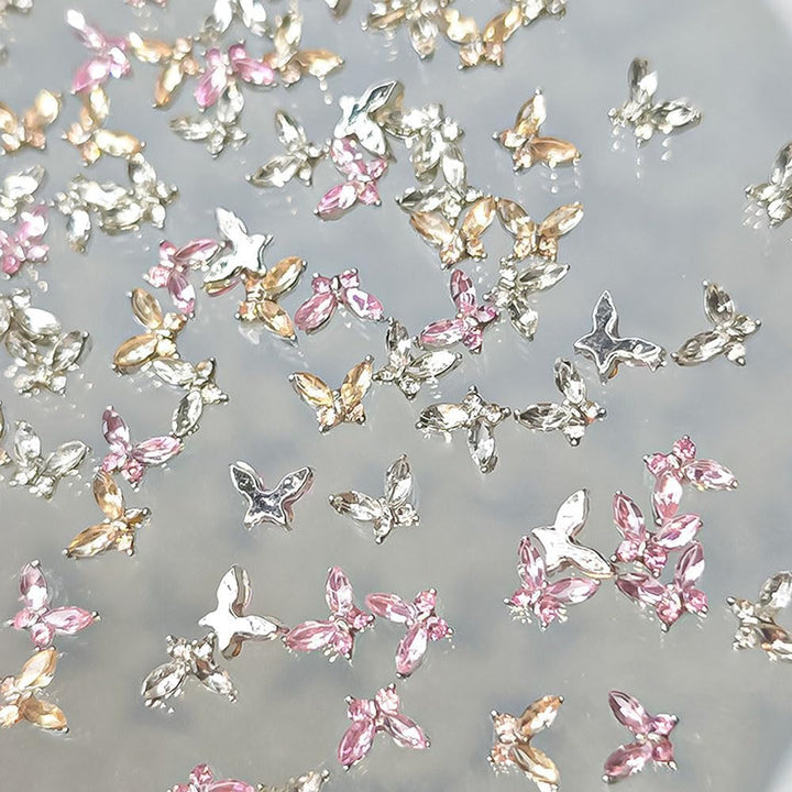 Mini fluture zirconiu unghii brelocuri Y2K alb șampanie roz stras cristal fluturi brelocuri unghii 3D fluture design unghii brelocuri fluturi unghii decorare unghii artă brelocuri accesorii unghii
