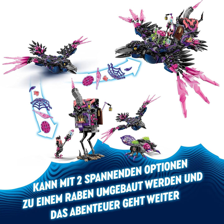 LEGO Dreamzzz 3-In-1 The Midnight Raven Of The Never Witch, Playset pentru băieți și fete de la 9 ani, cu figurine de animale, colibă fantastică pentru a o transforma într-o casă, un păianjen sau o pasăre 71478
