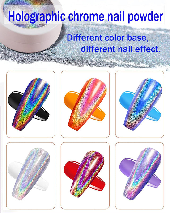 Wahrshei 6 Chrome Nail Powder, Chrome Pulver Nägel Mit Spiegeleffekt, Laser Chrome Puder, Pearl Effect Powder Für Glazed Donut Nails