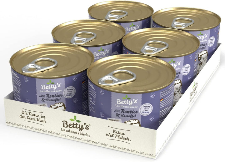 Betty'S Landhausküche cutie de hrană umedă pentru pisici, Fără cereale, Cea mai bună calitate, Carne de înaltă calitate, Gently cooked, Potrivit pentru toate rasele de pisici, Pui și fazan cu ulei de borangic 6 X 200 G