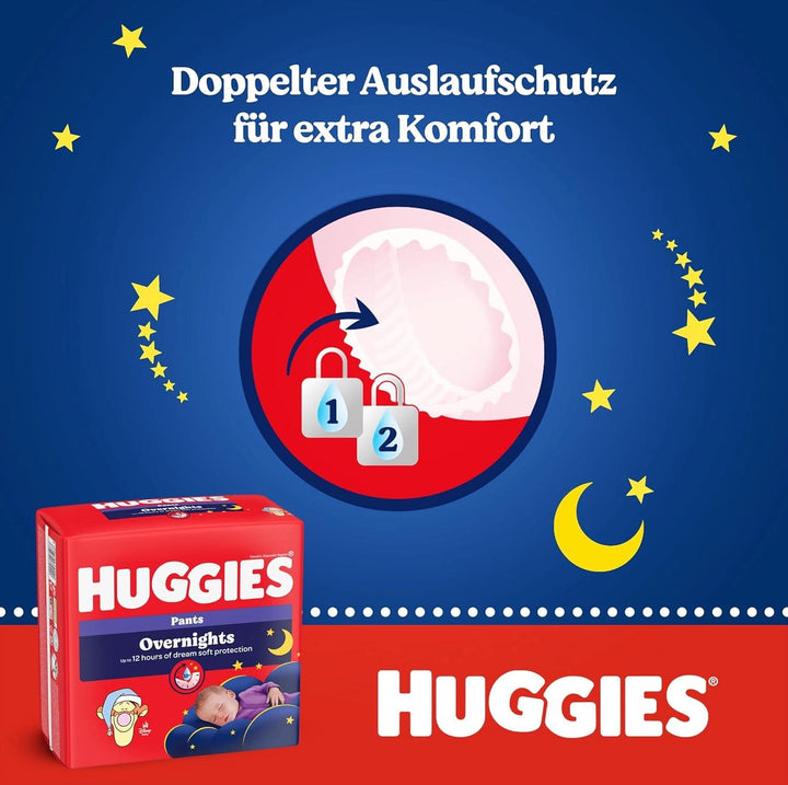 Huggies Overnight Pants Größe 6 (15-25 Kg), Windeln-Monatsbox, 88 Stück (4X22), Windelhöschen Für Die Nacht