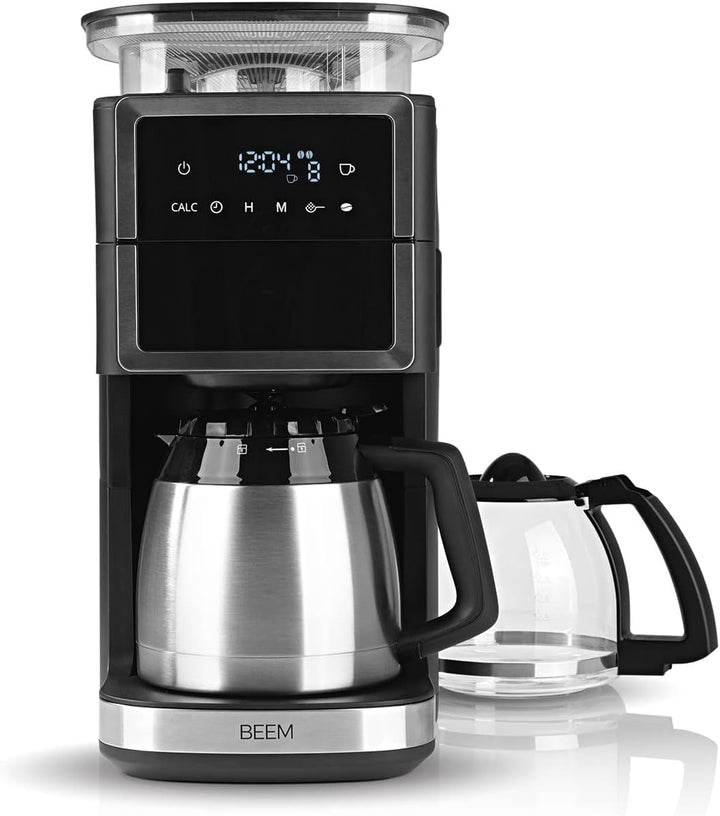 Espressor cu filtru BEEM FRESH-AROMA-PERFECT III cu râșniță - Thermo | Oțel inoxidabil | Cu vas izolat și funcție Aroma Plus | Filtru permanent și temporizator de 24 de ore | 1000 W | Până la 10 cești