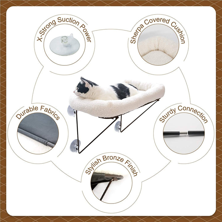 Șezlong pentru pisici - complet metalic, cu suport de jos - cu pat mare confortabil pentru animale de companie - hamac de fereastră pentru pisici și pisoi de talie mare - ideal pentru bronzare, moțăi și bucuria de priveliște (alb)