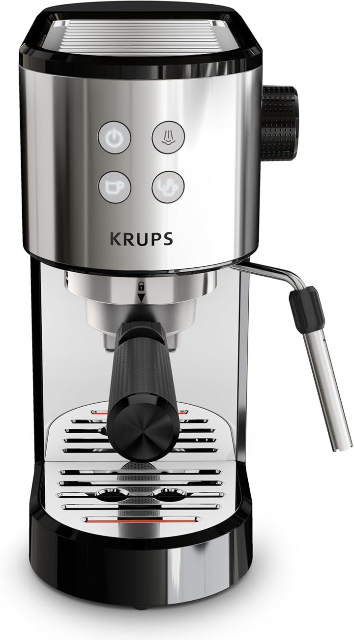 Krups Virtuoso Essential espresso portafilter machine, 15 bar, Aplicații din oțel inoxidabil, Design subțire, Panou de control cu 4 funcții, Incl. accesorii barista, Oțel inoxidabil, XP441810