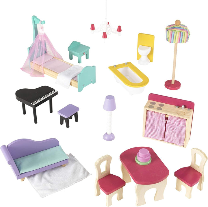 Casa de păpuși din lemn Kidkraft Annabelle cu mobilier și accesorii, set de joacă cu lift și balcon pentru păpuși înalte de 30 cm, jucărie pentru copii de la 3 ani, 65934 Casute de papusi Naty Shop
