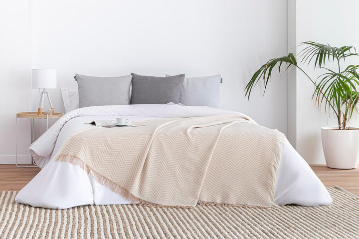 Todocama Mehrzweck-Tagesdecke, Tagesdecke, Ãœberwurf FÃ¼r Bett, SofaÃ¼berwurf, Jarapas, FischgrÃ¤tenmuster (230 X 260 Cm, Sandbeige).