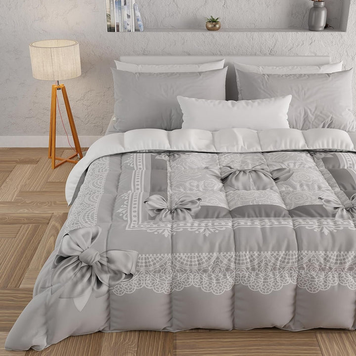 PETTI Artigiani Italiani - Plapumă de iarnă, Plapumă de iarnă, Plapumă simplă, Cu două fețe, Monocolor și imprimare digitală, 100% microfibră antialergică, Made in Italy Plapumi si pilote Naty Shop Panglică gri 160 X 190 Cm