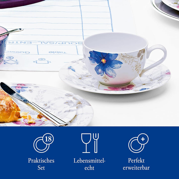 Villeroy & Boch – Mariefleur Gris Basic Kaffee Set 18 Teilig Für 6 Personen, Kaffeeservice, Tafelservice, Geschirr Set, Geschirrset Blumen, Blümchengeschirr, Schönes Geschirr Blumig, Premium Porzellan