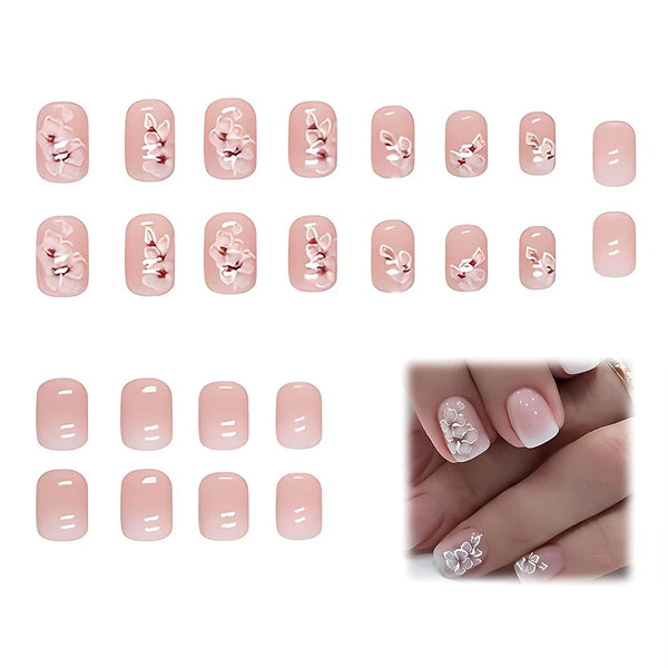 24 bucăți unghii pătrate albe pentru lipit pe unghii scurte cu model floral gradient roz presă pe unghii unghii artificiale unghii false pentru artă unghii pătrate franceze unghii artificiale pentru femei