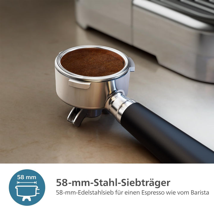 Espressor semiautomat Philips Barista Brew - Espresso simplu și dublu + buton Americano, recipient dublu pentru boabe de cafea de 280 g, ghidare intuitivă, tamper calibrat (PSA3228/41)