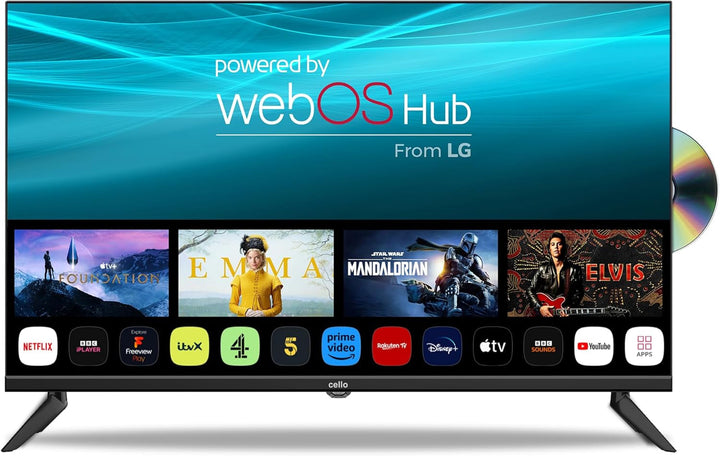 Cello C2224WSH 22" Zoll Full HD SMART Rahmenloser TV Triple Tuner (DVB-C/-S2/-T2) Bluetooth Webos by LG Pitch Perfect Lautsprecher Disney+ Netflix Kleine Räume [2024]