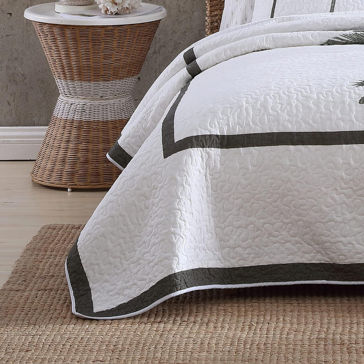 Tommy Bahama Palm Island Collection | Cuvertură - 100% bumbac, reversibilă, moale și respirabilă, pre-spălată pentru un plus de moliciune, pat king size, gri