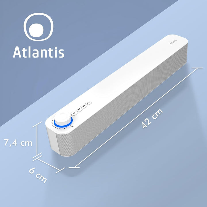 Atlantis Soundbar PC 20W, Pc-Lautsprecher, Klinke 3.5Mm + Bluetooth 5.3 Für Smartphone, Firetv, Plattenspieler, Batt. 2400Mha, FM Radio, Pc-Lautsprecher, Tragbar, TV, Smartp 420X60X74 Mm P003-C0820-B