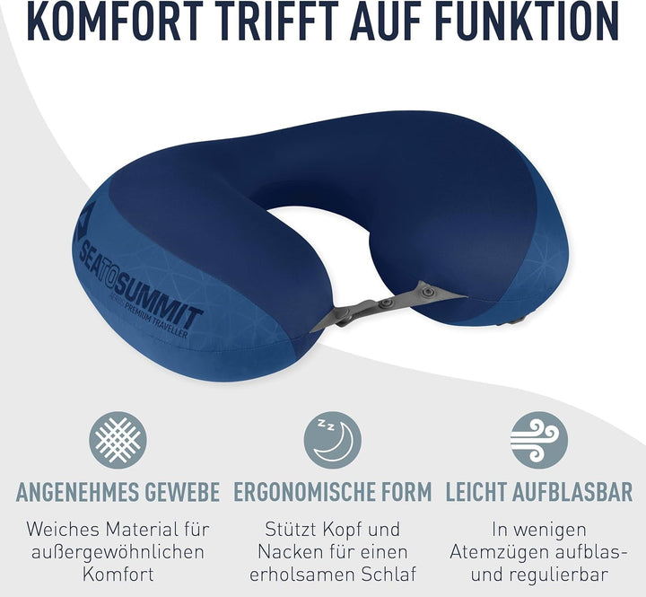 Sea to Summit - Aeros Premium Lumbar Cushion - Pernă de susținere gonflabilă - Relief pentru partea inferioară a spatelui - 50D Polyester Fabric - Geantă de călătorie compactă - Muncă, călătorii și excursii - Albastru marin - 93 G