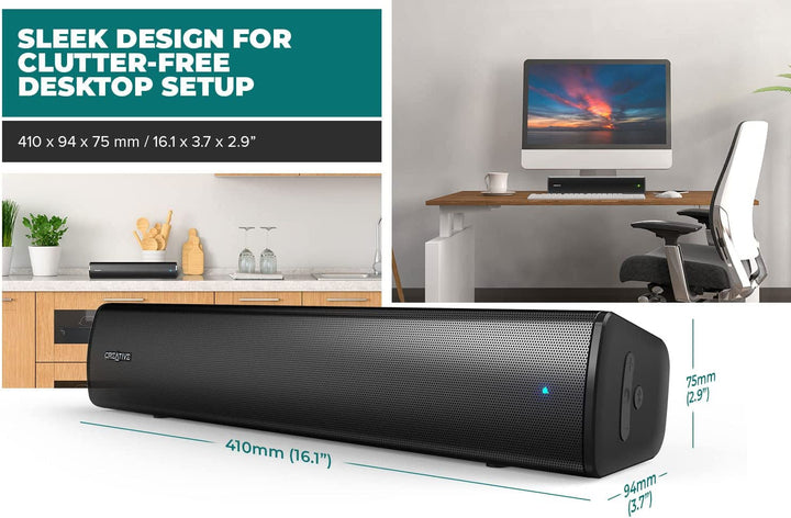 CREATIVE Stage Air V2 Kompakte USB- Unter Dem Monitor Soundbar Für PC, Mit Bluetooth 5.3, Dual-Driver Und Passivstrahler, Bis Zu 6 Stunden Spielzeit, Kompatibel PS5 and Switch, MF8395