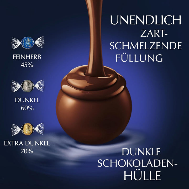 Lindt LINDOR Schokoladen Kugeln Dunkle Mischung | 1 Kg Beutel, Wiederverschliessbar | Ca. 80 Kugeln Dunkle Schokolade (50%, 60% & 70% Kakao) | Grosspackung | Pralinen Geschenk | Schokoladengeschenk