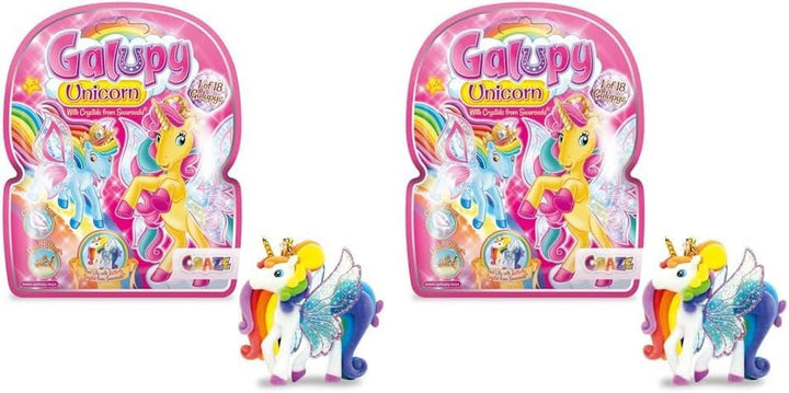 Galupy Unicorn - Pachet de 3 figurine unicorn, jucării unicorn de colecționat, figurine ponei cu aripi strălucitoare și cristal Swarovski