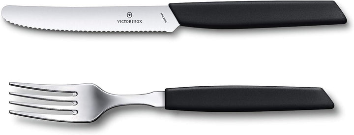 VICTORINOX Swiss Modern Besteck-Set Für 6 Personen, 12-Teilig, Inkl. Scharfe Messer Mit Wellenschliff, Kunststoffgriffe, Kornblumen-Blau