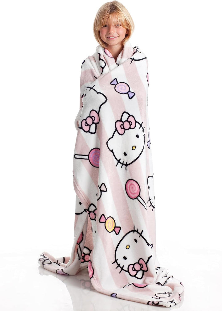 Cuvertură de pat Hello Kitty, roz, pătură moale 130X170Cm, cuvertură de pat din microfibră cuvertură de pat sau cuvertură de pat canapea. Calitate cu certificat Oekotex, Sanrio Paturi si Cuverturi Besuche den Kanguru-Store