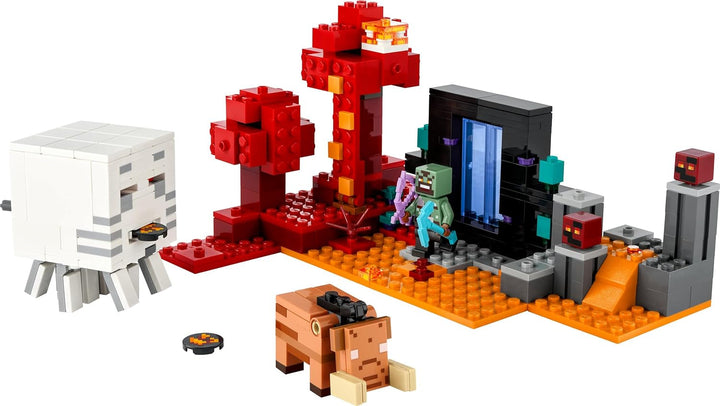 LEGO Minecraft Ambush la portalul Nether, jucărie de jocuri în Nether pentru copii cu scene de luptă și figuri legendare, inclusiv Ghast, cadou pentru băieți și fete gamer de la 8 ani 21255