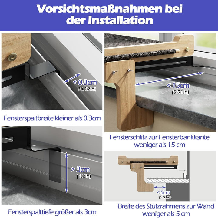 Eukue Hamac pentru Pisici, Șezlong pentru Pisici, Lemn Masiv și Metal, Pervaz Stabil pentru Pisici, Șezlong pentru Pisici, Pat Agățat pentru Pisici, Pat Agățat pentru Pisici, Pat Agățat pentru Pisici (până la 30 kg)