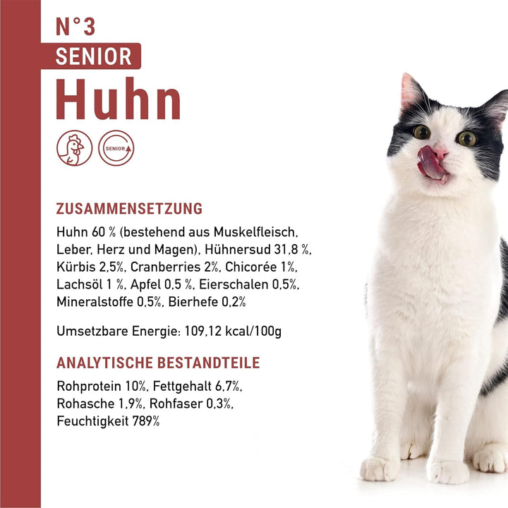 Hrană umedă pentru pisici Catz Finefood Senior Collection - Hrană umedă premium pentru pisica dumneavoastră senior - fără cereale, fără zahăr, conținut ridicat de carne, vitamine și minerale (cutie 6 X 200G)