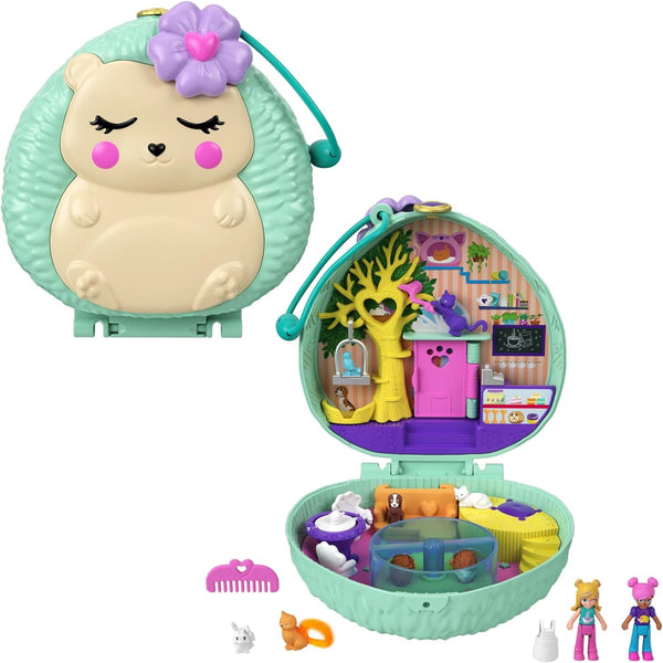 Polly Pocket GTN15 - Cutie de cafea cu arici în design de cafenea și animal de companie, păpușă și prieten mic Polly, 2 figuri de animale, efecte surpriză, cadou de jucărie minunat pentru copii cu vârsta peste 4 ani