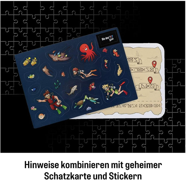 Die Drei ??? Kids - Crime puzzle - Atenție, monstru marin De la KOSMOS 680664, 150 piese, Strălucește în întuneric, Lectură, puzzle-uri, rezolvarea puzzle-urilor, puzzle detectiv pentru copii cu vârsta de peste 7 ani
