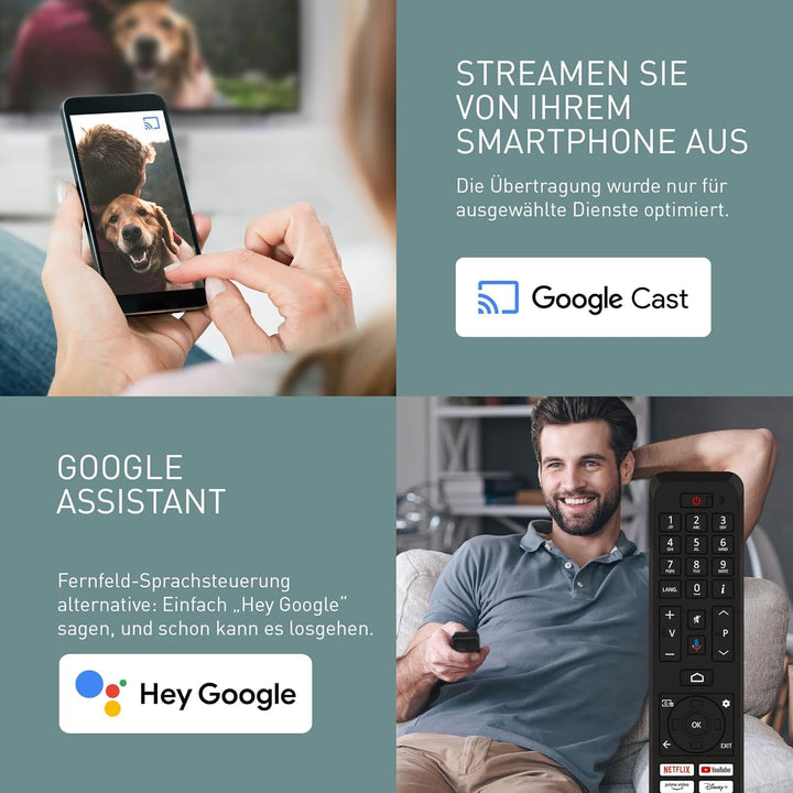 Panasonic TN-43W70AEZ, W70-Serie 43 Zoll 4K Ultra HD LED Smart TV, 2024, Google Assistant, Chromecast, Dolby Vision & Atmos, Gaming-Modus, Bluetooth, Für EIN Außergewöhnliches Visuelles Erlebnis