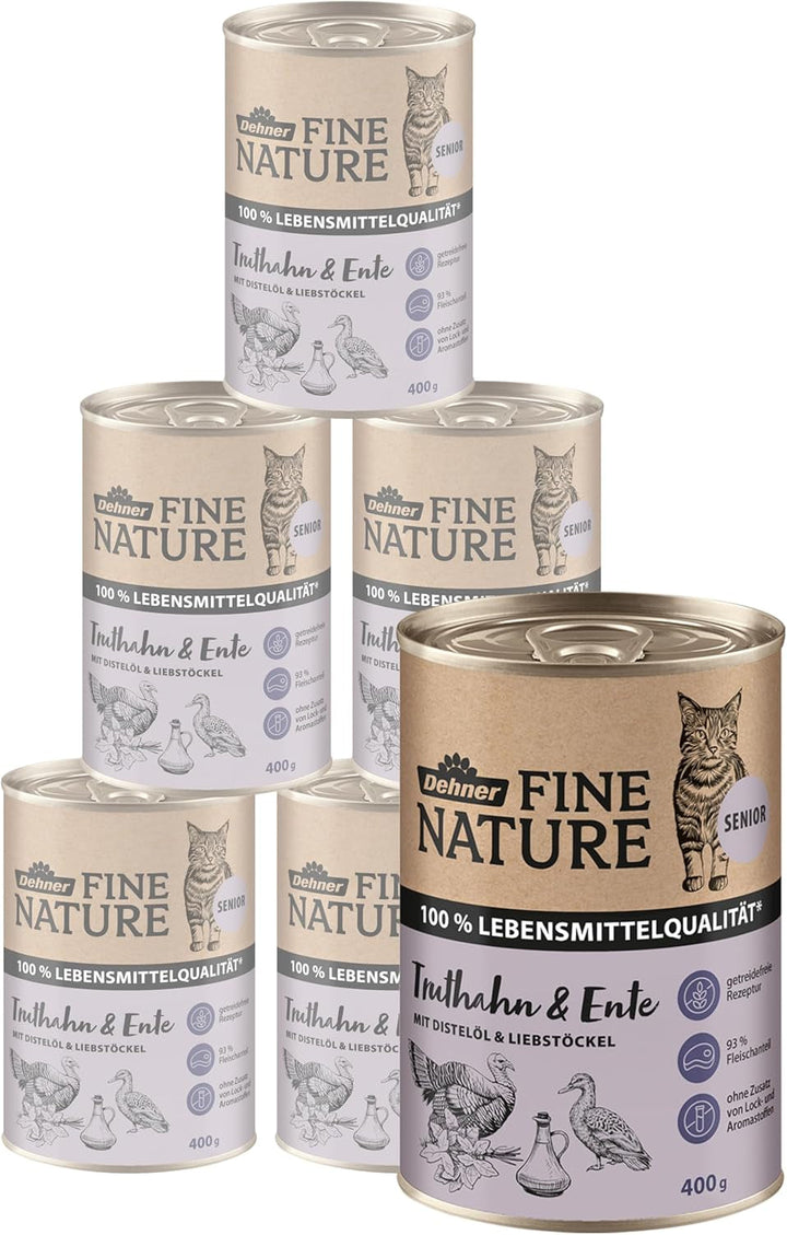 Hrană pentru pisici Dehner Fine Nature, hrană umedă fără cereale, pentru pisici adulte, curcan, cutie 6 X 200 G (1,2 kg)