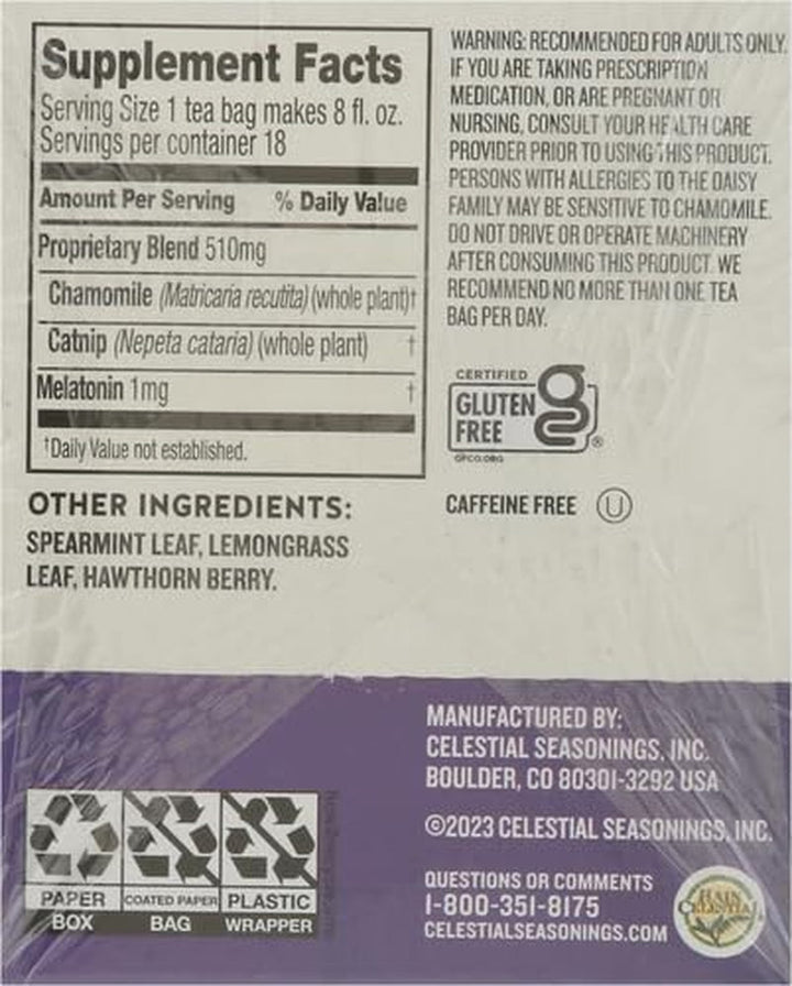 Sleepytime Wellness Tea plus Melatonin, Caffeine Free, 18 Tea Bags Box Tea USA Naty Shop
