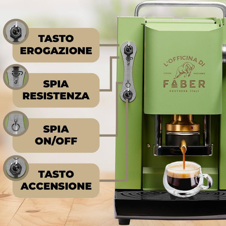 Model Pro Deluxe | Espressor cu capsule Ese de 44 mm | Finisaj cromat | Presă de cafea cu tampon din alamă (verde acid), verde anason