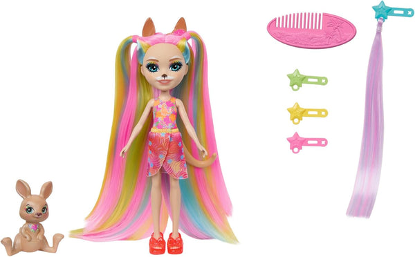 Păpuși Enchantimals, păpușă cu păr Sunshine Beach Deluxe și prieten animal, păpușă mică cu fustă detașabilă și accesorii, cadouri pentru copii, HTJ70