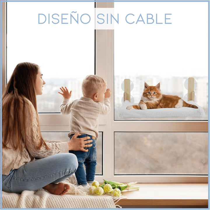 Hamac pentru pisici, fereastră, din lemn, pliabil, pat pentru pisici, pervaz, cu pătură reversibilă pentru iarnă și vară, hamac pentru pisici cu 4 ventuze, pat pentru pisici cu fereastră pentru pisici și