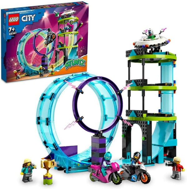 LEGO 60361 City Stuntz Ultimate Stunt Rider Challenge, cascadorii 3In1 pentru 1 sau 2 jucători, cu 2 motociclete de jucărie cu volan pentru copii, set 2023