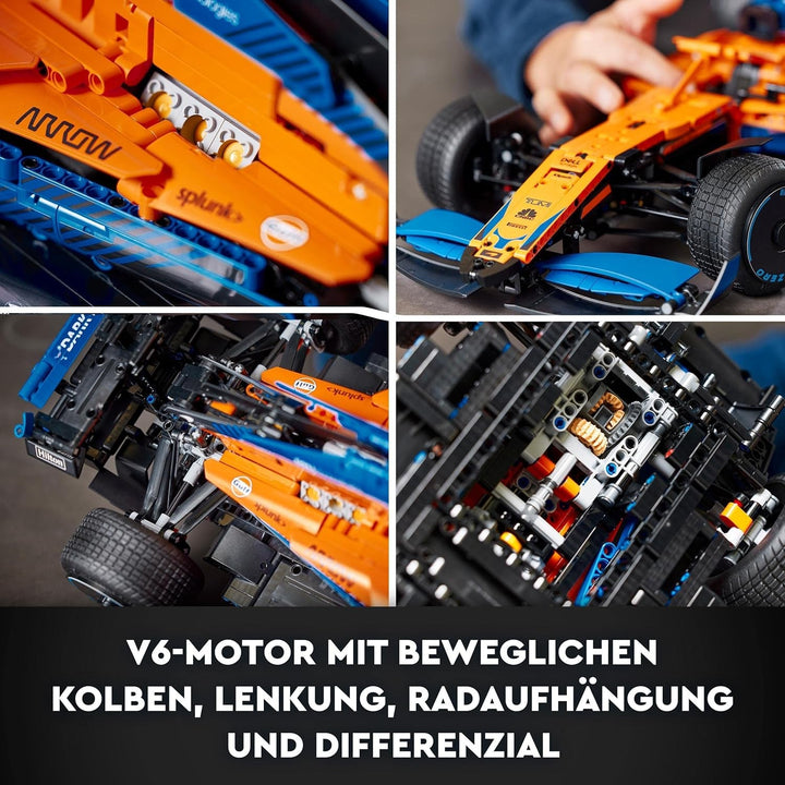 Lego Technic Mclaren Formula 1 Racing Car - Model F1 pentru adulți cu motor V6 și direcție - Cadou pentru fanii și colecționarii sporturilor cu motor - 42141