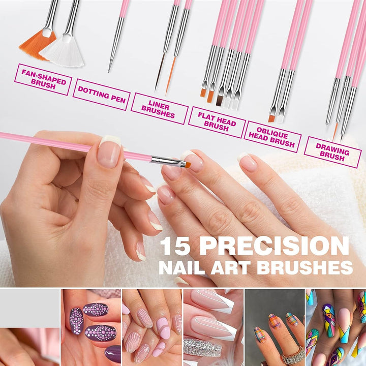 FANDAMEI 54 Blätter Wassertransfer Nagelsticker & Nail Art Pinsel Set, Dotted Pens, Blattgold Für Nagelkunst, Streifenband, Strasssteine, Werkzeug Und Dekorationen Set Für Nagelkunst Maniküre Set