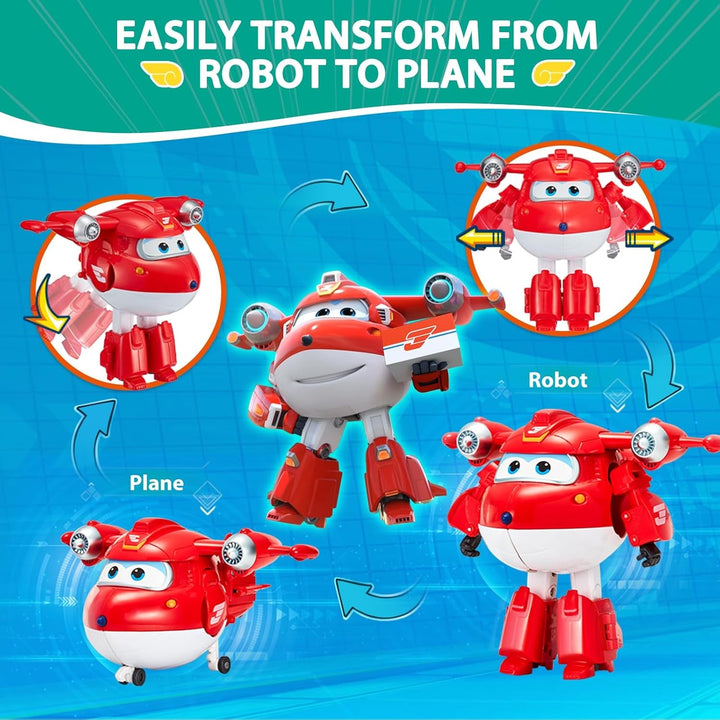 Super Wings 5" Transforming Characters 2-Pack Transforming Supercharged Jett + Tino, jucărie Transformer pentru băieți și fete de peste 3 ani, roșu
