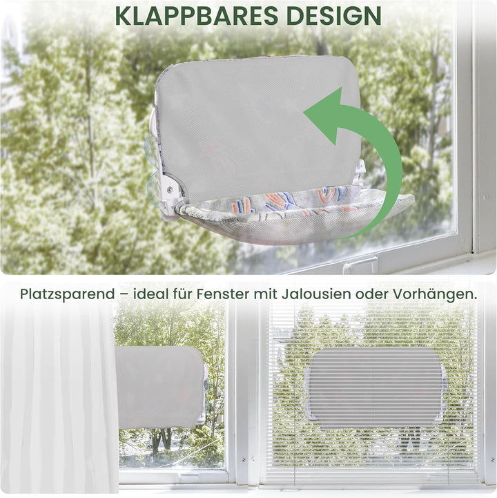 Șezlong pentru pisici, covoraș reversibil luminos, pliabil și fără fir, ventuze puternice de până la 20 kg, design încastrat confortabil, hamac pentru pisici cu vedere la 360°, pat pentru fereastră (gri, 1 pachet)