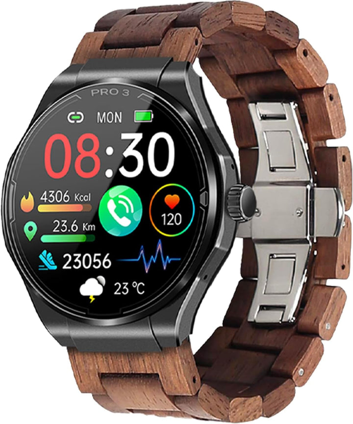 PRO 3 (2024) Negru - Ceas de sănătate Ceas inteligent cu funcție de telefonie - ECG + HRV și funcție SOS - Afișaj AMOLED- BT Bluetooth - Apnee de somn - Curea din silicon Negru, 14-24, rotund