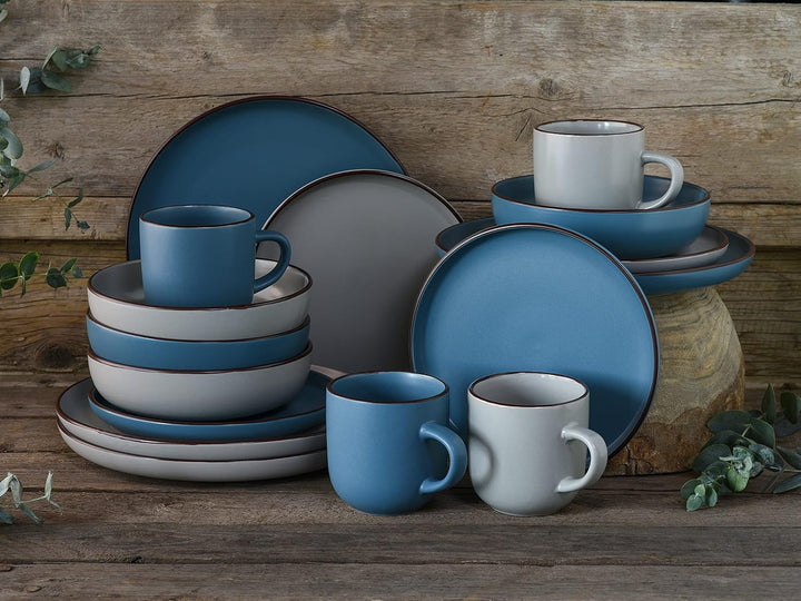 Creatable, 21016, Serie Modern Scandic Blue-Grey, 16-Teiliges Geschirrset, Kombiservice Aus Steinzeug, Spülmaschinen- Und Mikrowellengeeignet, Qualitätsproduktion