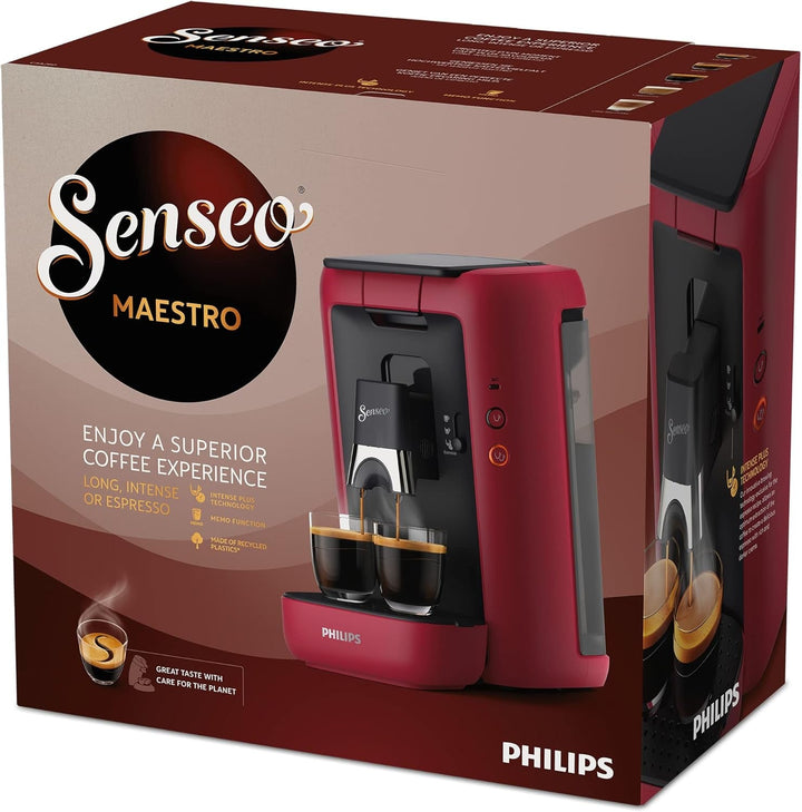 Philips Domestic Appliances CSA260/91 Espressor Senseo Maestro cu rezervor de apă de 1,2 litri, selectare intensitate și funcție Memo, produs verde, culoare: roșu