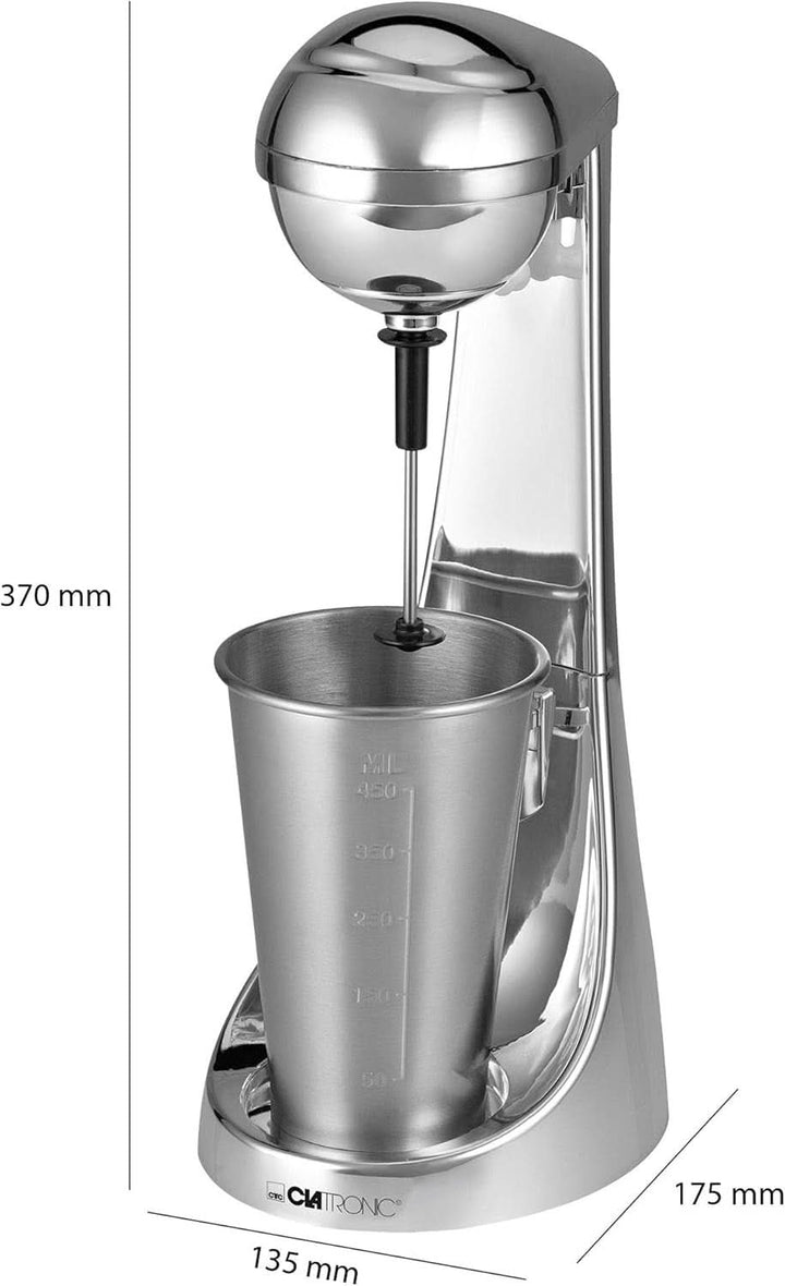 Clatronic® Barmixer U. Milchaufschäumer | Smoothie Maker | 650Ml Edelstahlbehälter | Praktischer Becherhalter | Mixer | 2 Geschwindigkeitsstufen | Kraftvoller 65 Watt Motor | Chromdesgin | BM 3472