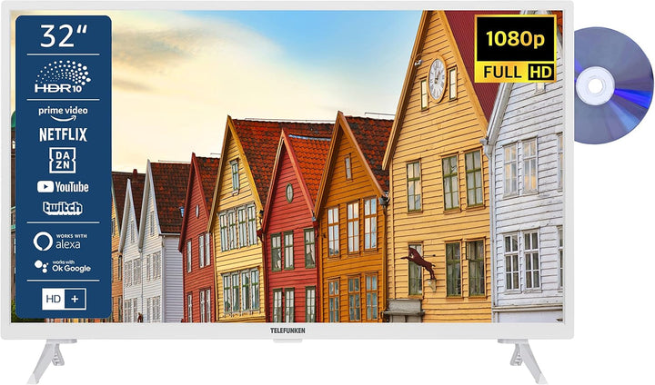TELEFUNKEN XH24SN550MVD 24 Zoll Fernseher/Smart TV (HD Ready, HDR, Triple-Tuner, 12 Volt, Dvd-Player) - 6 Monate HD+ Inklusive [2023], Schwarz