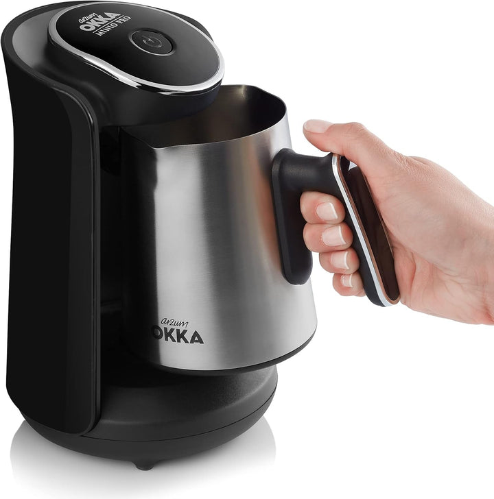 Cafetieră turcească Arzum OKKA Minio, aparat Mocha, 1-4 căni, cană din oțel inoxidabil de 300 ml, protecție la preaplin, sistem inteligent de preparare, cană lavabilă, 480 W, crom