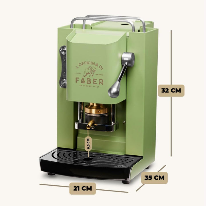 Model Pro Deluxe | Espressor cu capsule Ese de 44 mm | Finisaj cromat | Presă de cafea cu tampon din alamă (verde acid), verde anason