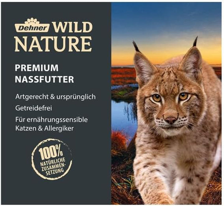 Dehner Wild Nature hrană pentru pisici Gebirgssee, hrană umedă fără cereale, pentru pisici adulte, somon / păstrăv, cutie 6 X 400 G (2,4 kg)