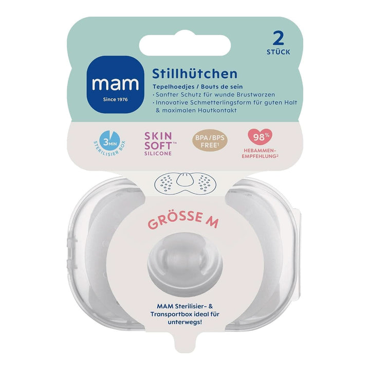 MAM Stillhütchen Größe M (Ø 20 Mm) Im 2Er-Set, Extra Weiche Brusthütchen Zum Schutz Beim Stillen, Brustwarzenschutz Für Maximalen Hautkontakt Zwischen Mutter Und Kind