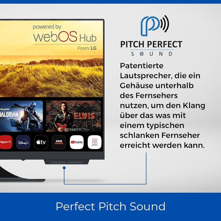 Cello C2224WSH 22" Zoll Full HD SMART Rahmenloser TV Triple Tuner (DVB-C/-S2/-T2) Bluetooth Webos by LG Pitch Perfect Lautsprecher Disney+ Netflix Kleine Räume [2024]