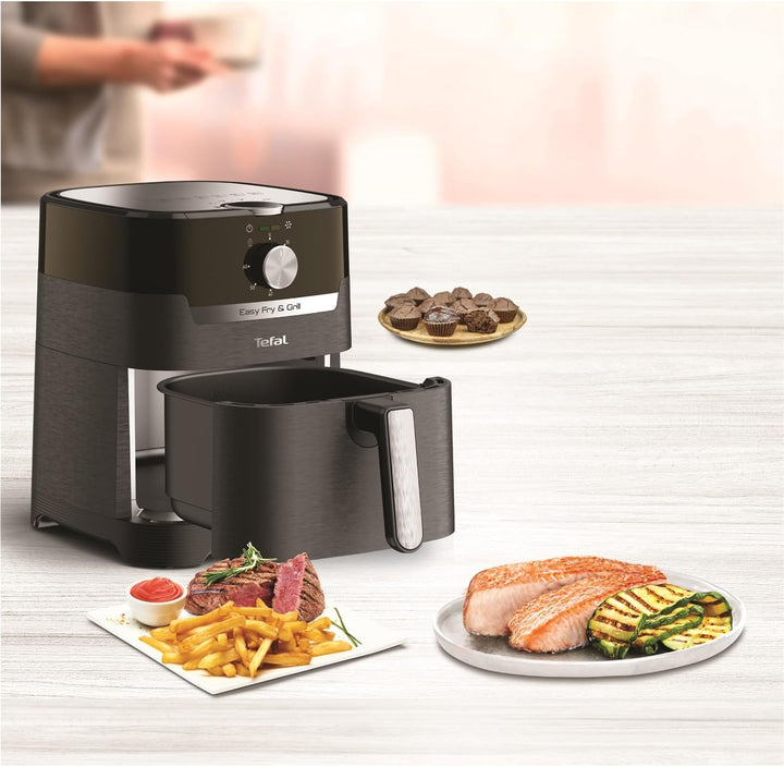 Tefal EY5018 Easy Fry & Grill Classic Heißluftfritteuse | 2-In-1 Technologie (Air Fryer Und Grill) | XL | 4,2 Liter Für 6 Portionen | 1550 Watt | Energiesparend | Ohne Öl | Gesunde Fritteuse | Schwarz